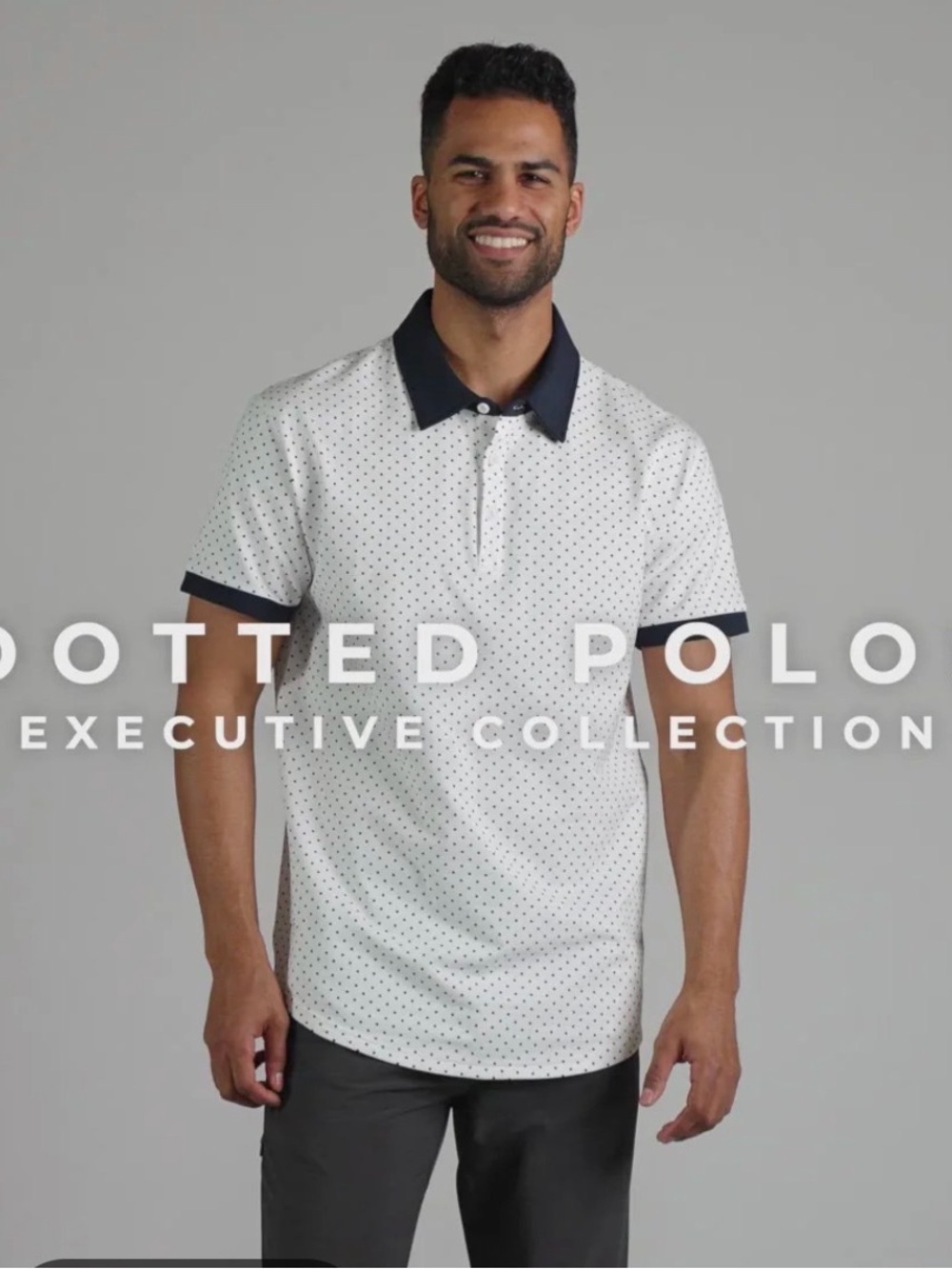 BYLT Basics White Dotted Polo with Navy Collar & Cuffs
